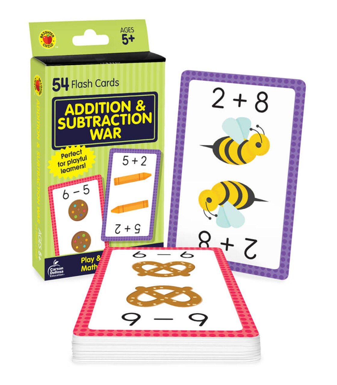 Carson Dellosa Addition and Subtraction Flash Cards War Game, Addition and Subtraction Facts 0-10 Flash Cards, Kindergarten Math, Math Game for Kids Ages 5+